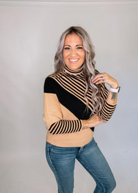 Turtle Neck Diagonal Stripe Top
