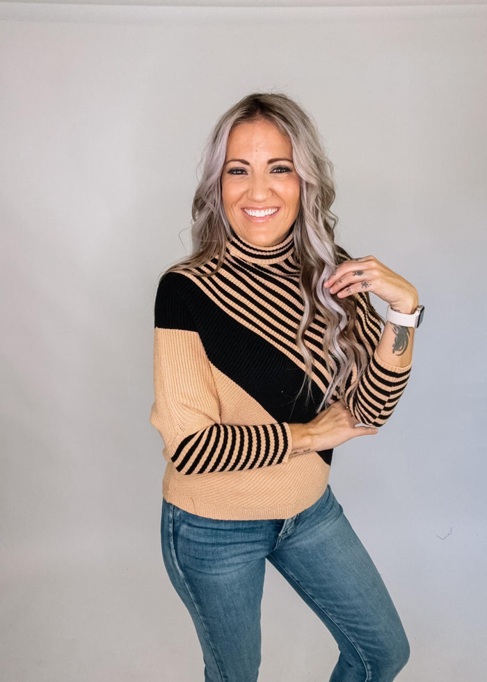 Turtle Neck Diagonal Stripe Top