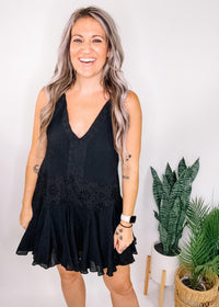 Black Eyelet Lace V Neck Cami Dress