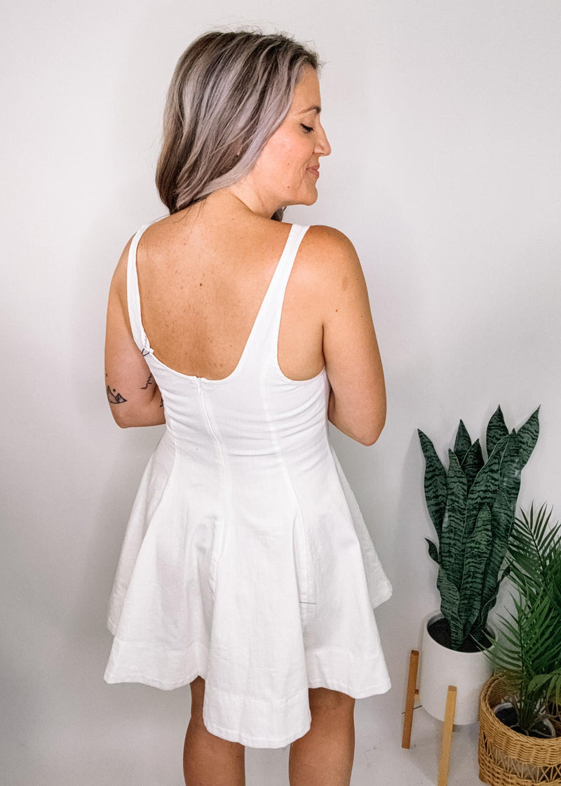 Off White Flare Panel Mini Dress