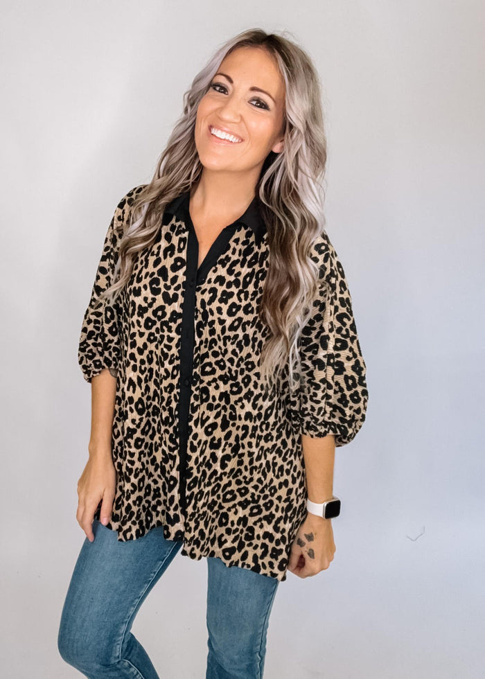 Animal Print Collar Poncho Top