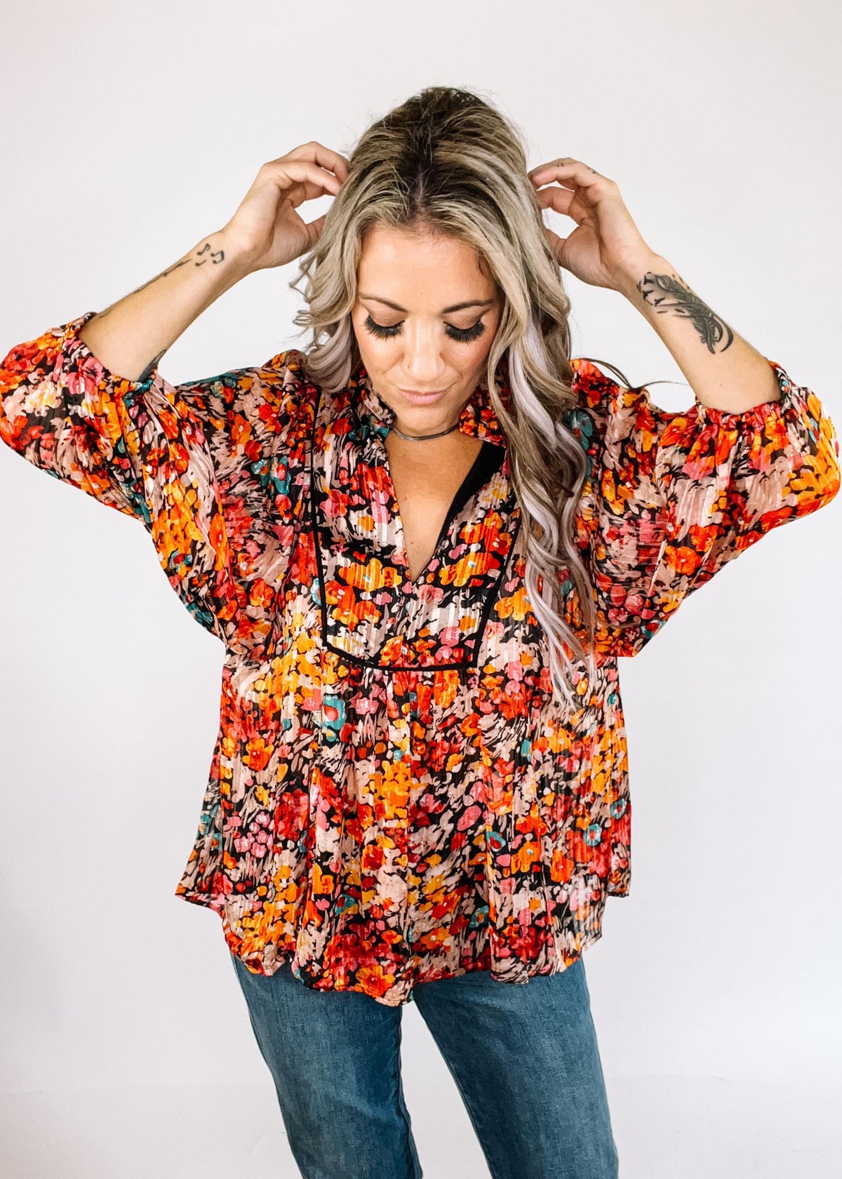 Warm Floral Chiffon Floral Blouse