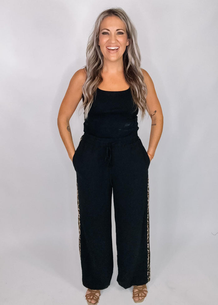 Black Jogger Wide Legs with Animal Print