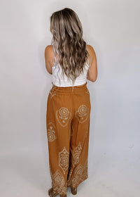 Caramel Embroidered Wide Leg Pants