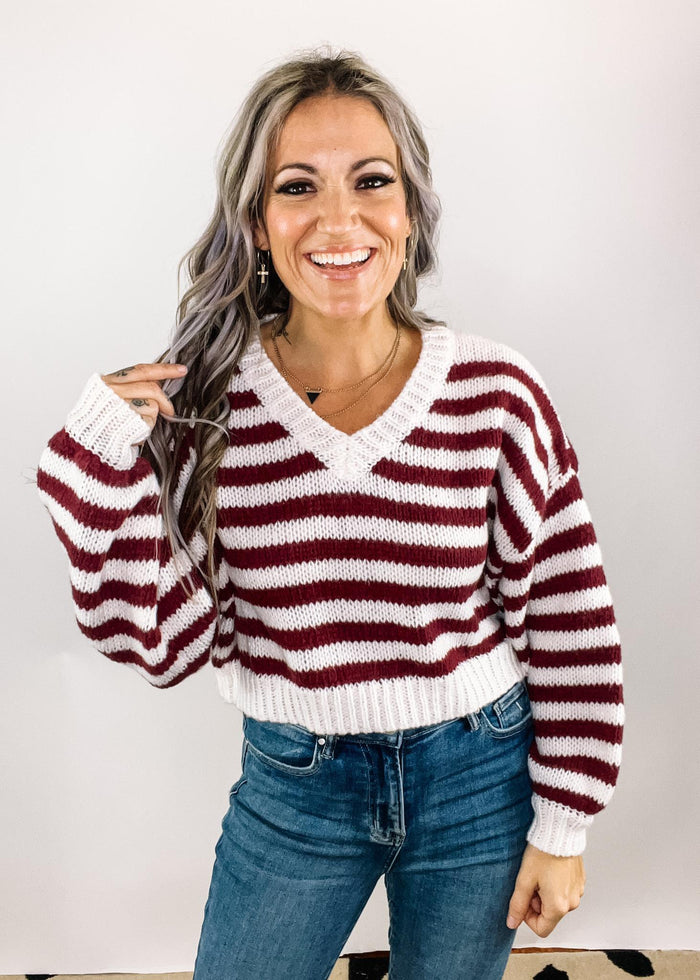 Burgundy and White Stripe Knit