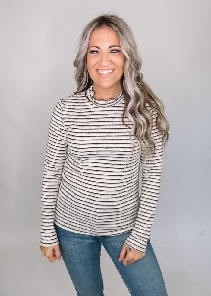 Mock Neck Lurex Striped Top