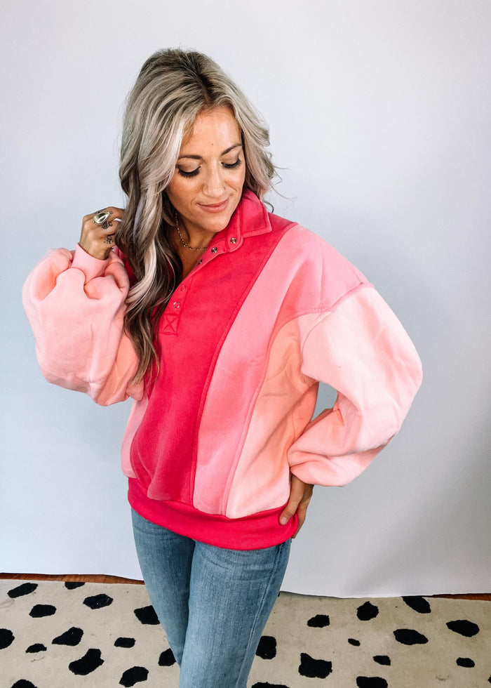 Pink Multi Color Block Pullover