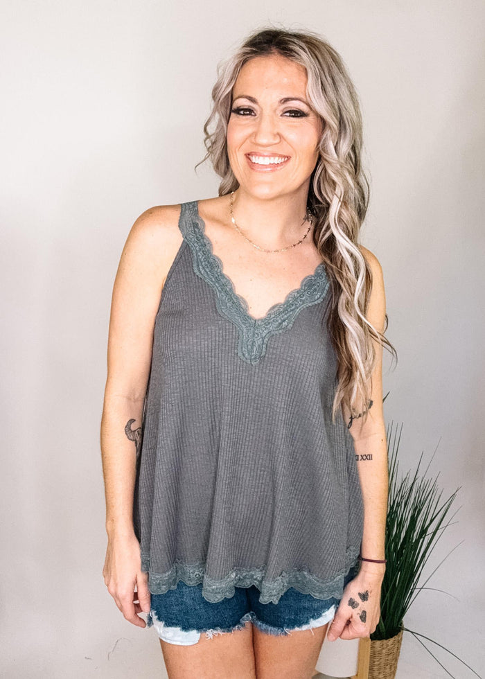 Lace Trim Flowy Tank Top