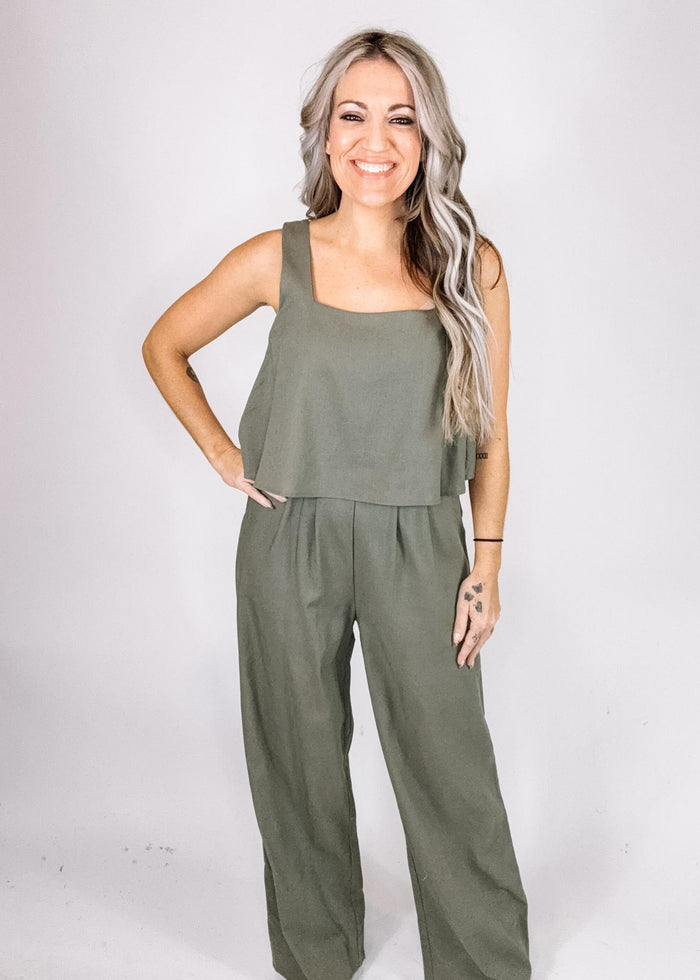 Olive Scoop Neck Wide Leg Jumpsuit