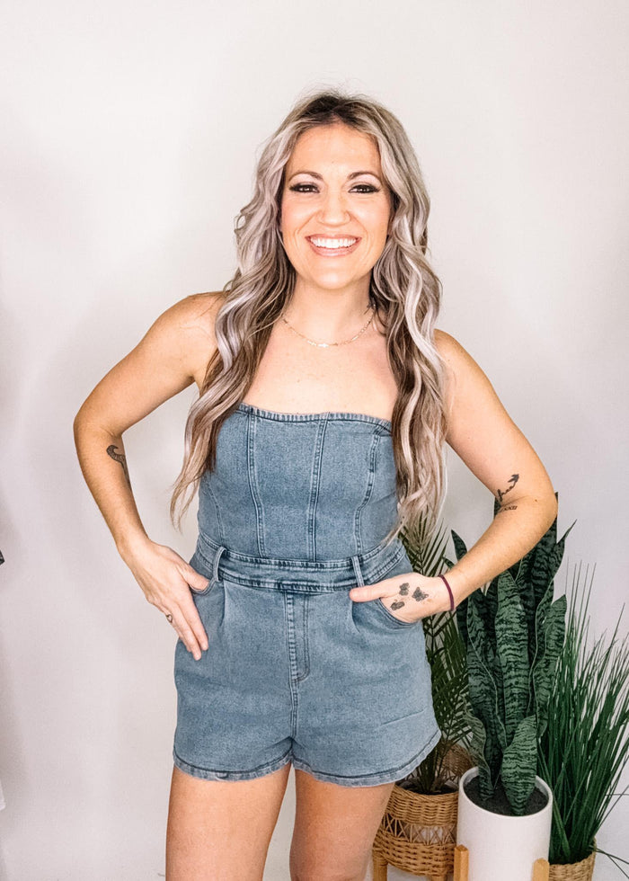 Denim Tube Top Romper