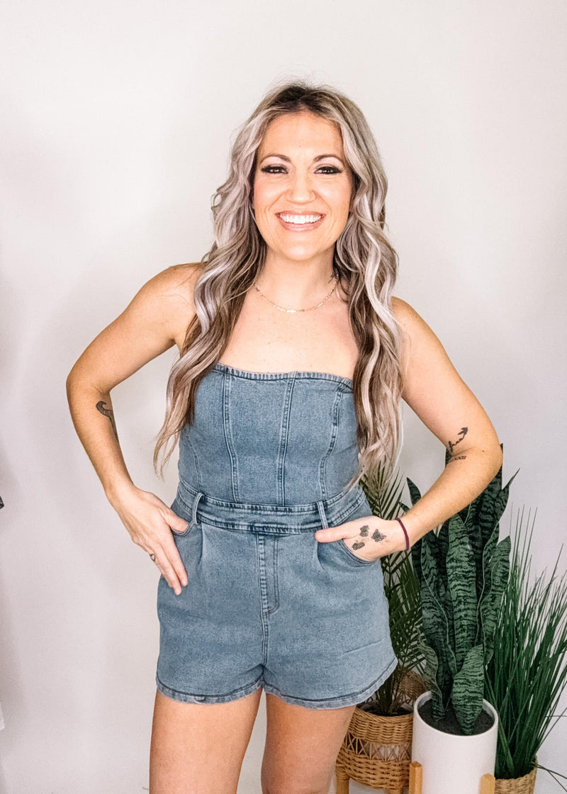 Denim Tube Top Romper