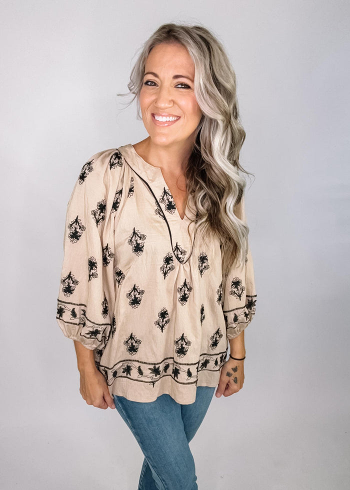 Latte and Black Printed Blouse