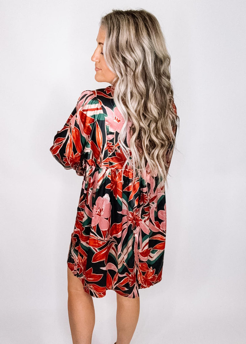 Black Floral Blouse Dress