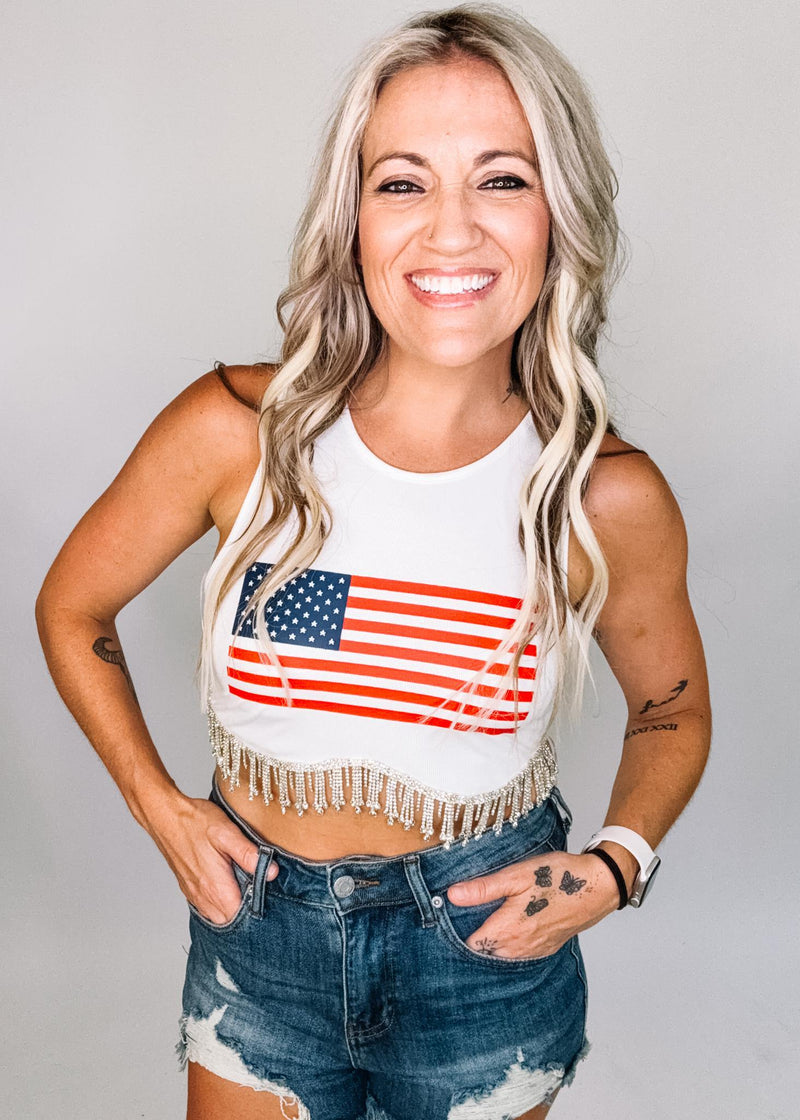 American Flag Rhinestone Top