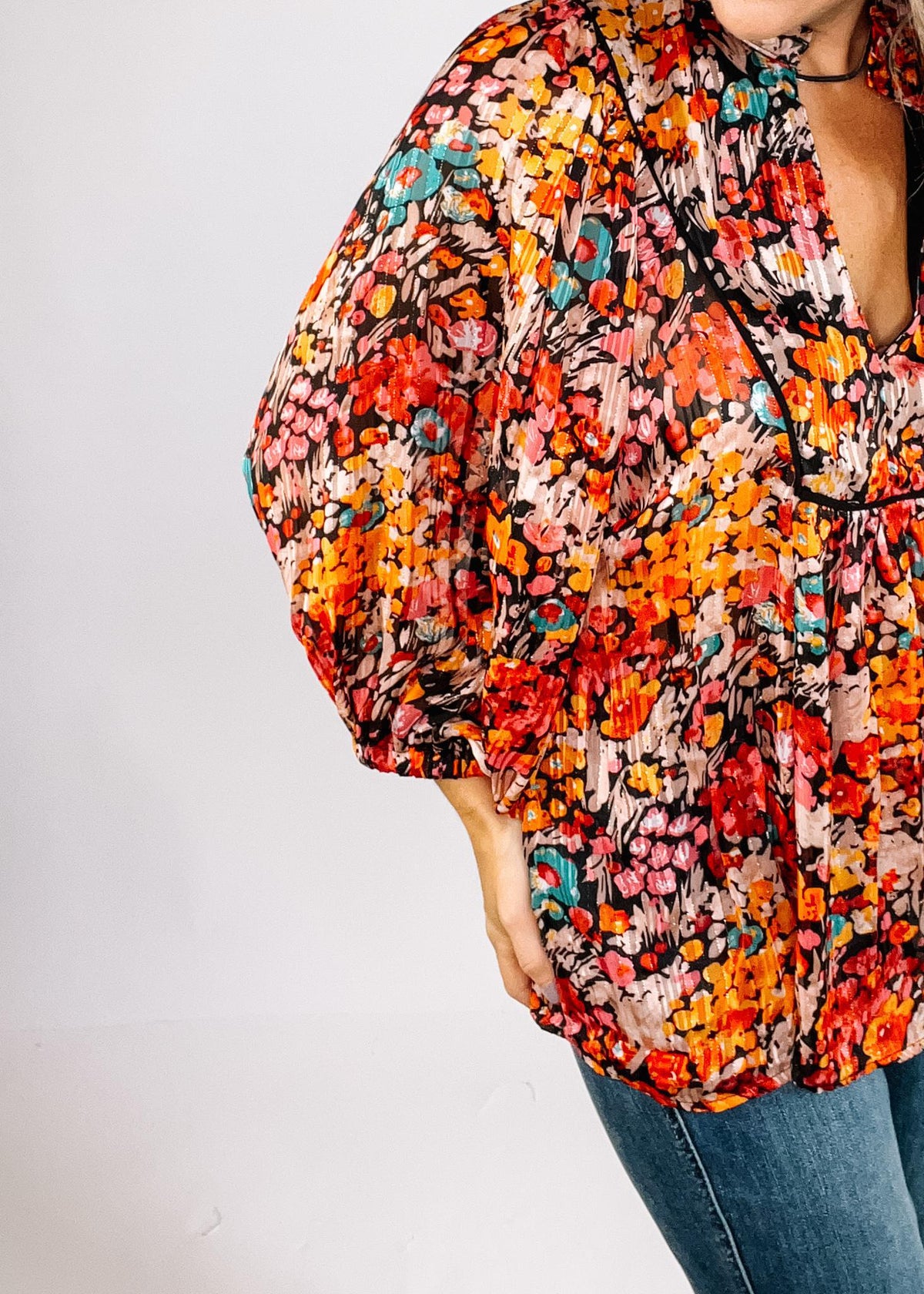 Warm Floral Chiffon Floral Blouse