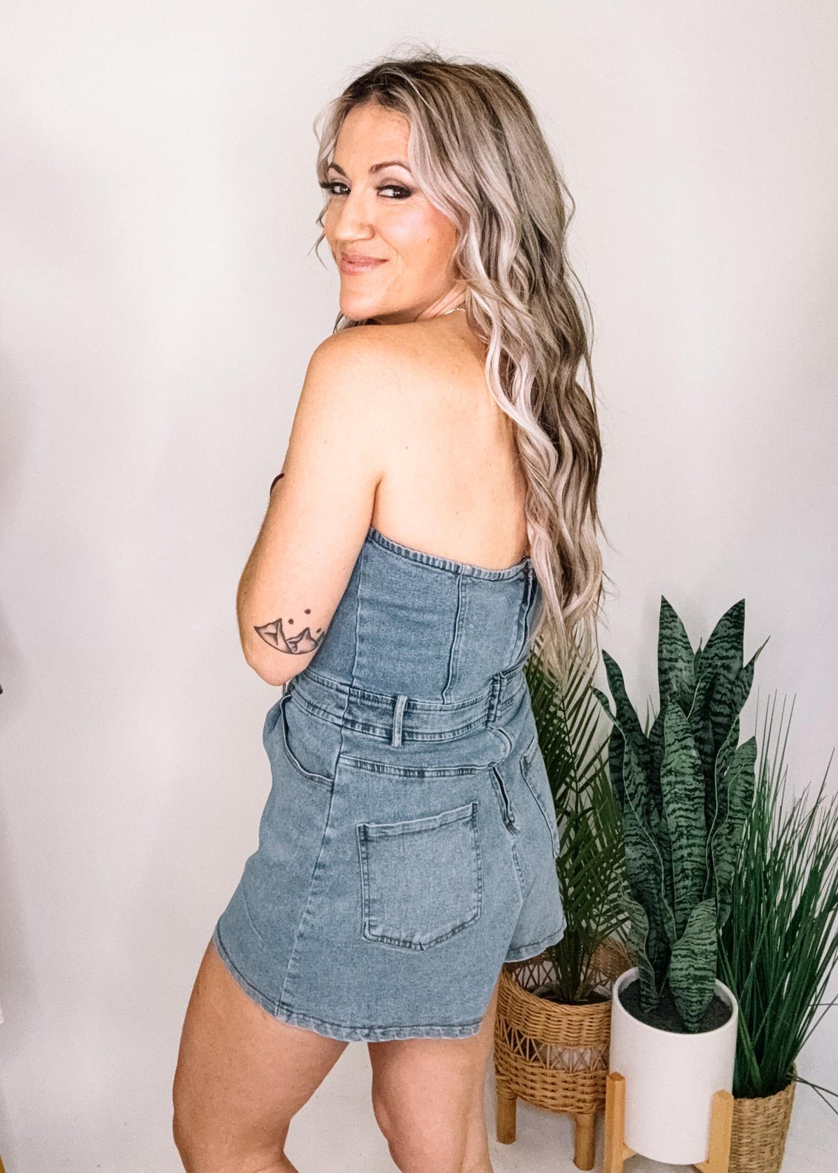 Denim Tube Top Romper
