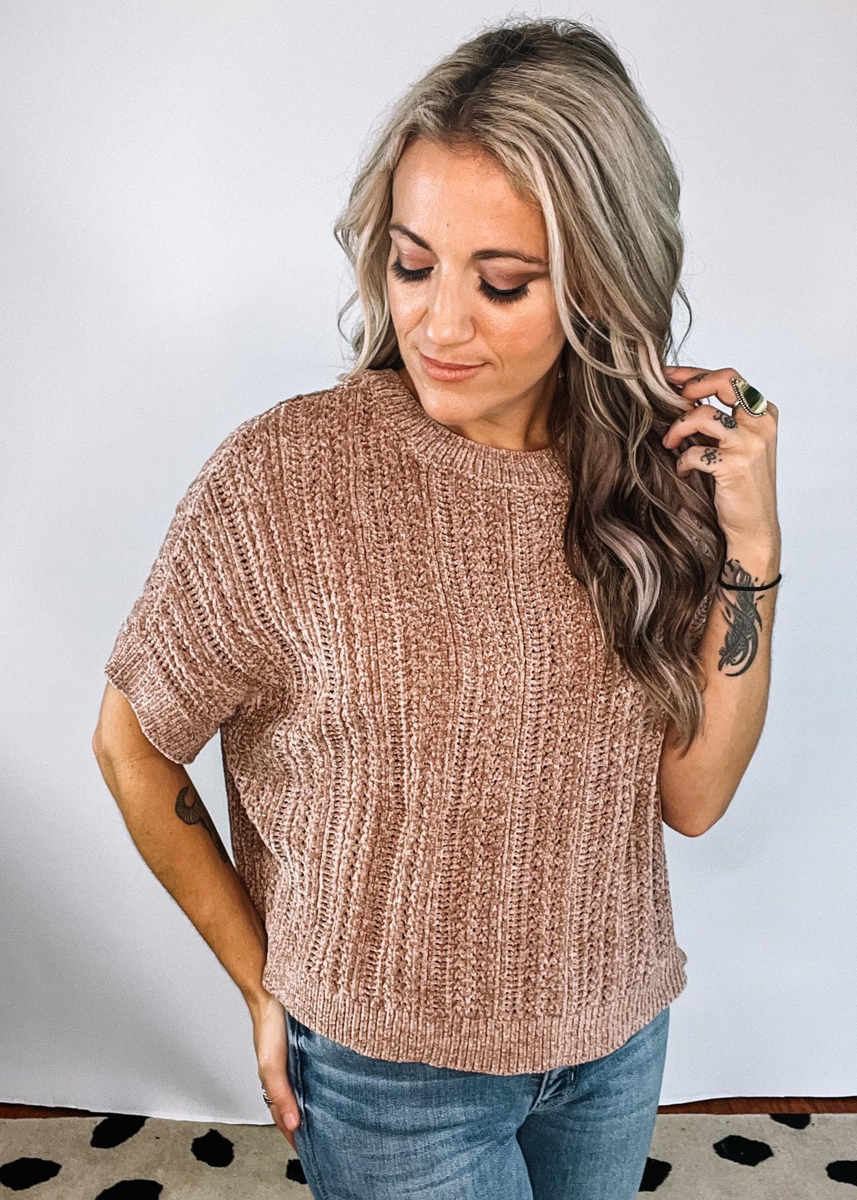 Mocha Chenille Short Sleeve Sweater