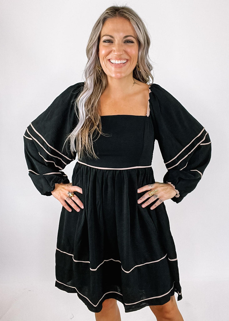 Black Babydoll Dress with Taupe Lining