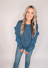 Slate Pullover with Ruffle Sleeves