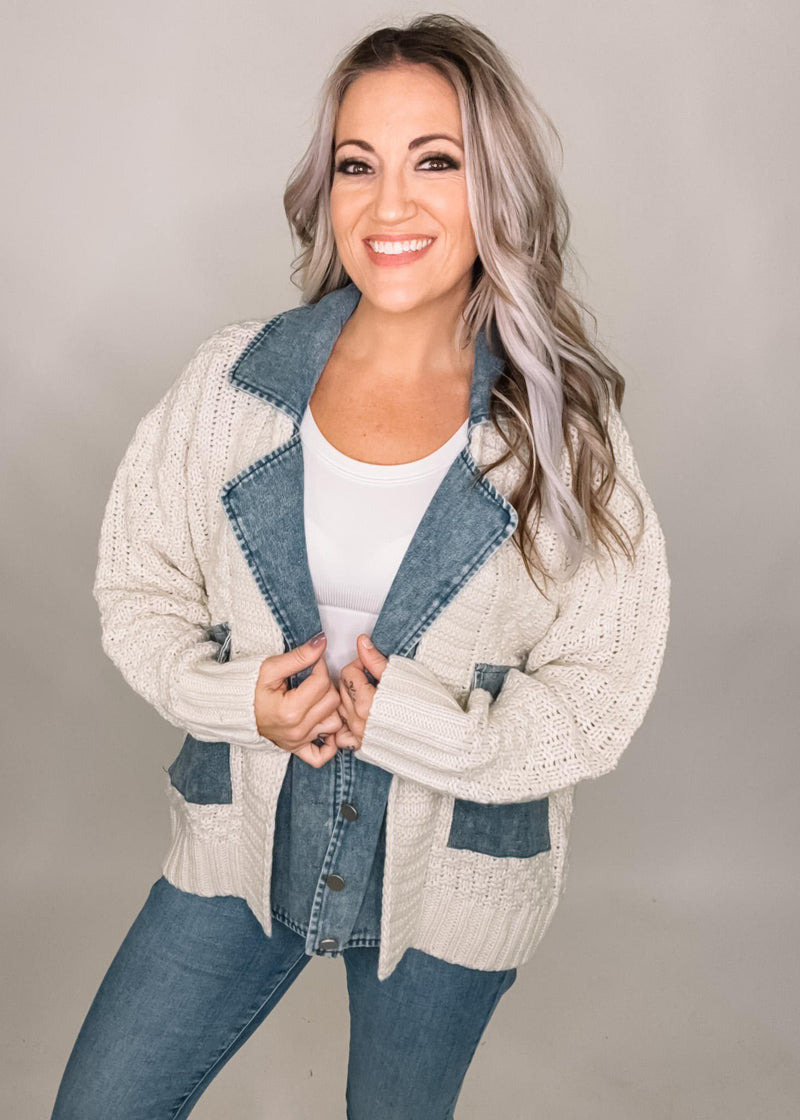 Mixed Media Cable Knit Sweater