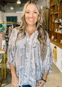 Taupe Floral Split Neck Blouse