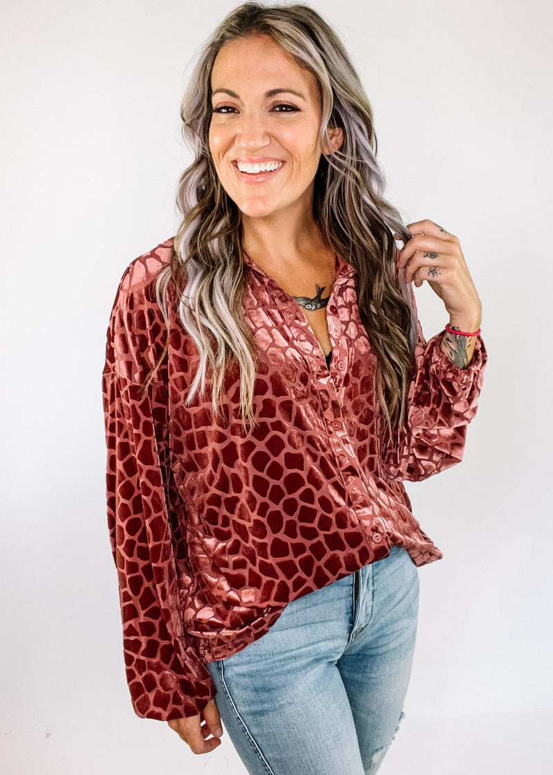 Rosewood Velet Button Down Collar Top