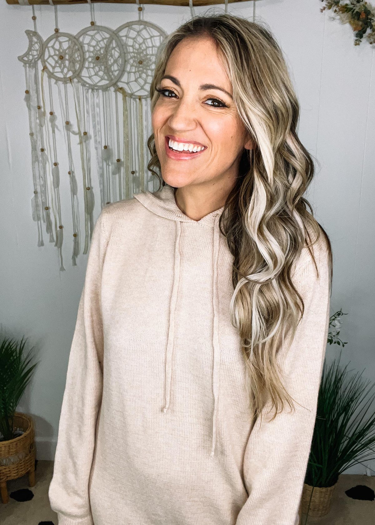 hooded knit sweater dress The Sweater Hoodie Dress In Sand
