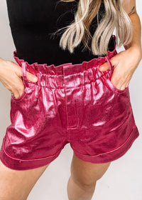 Shiny Foil Twill Paper Bag Shorts