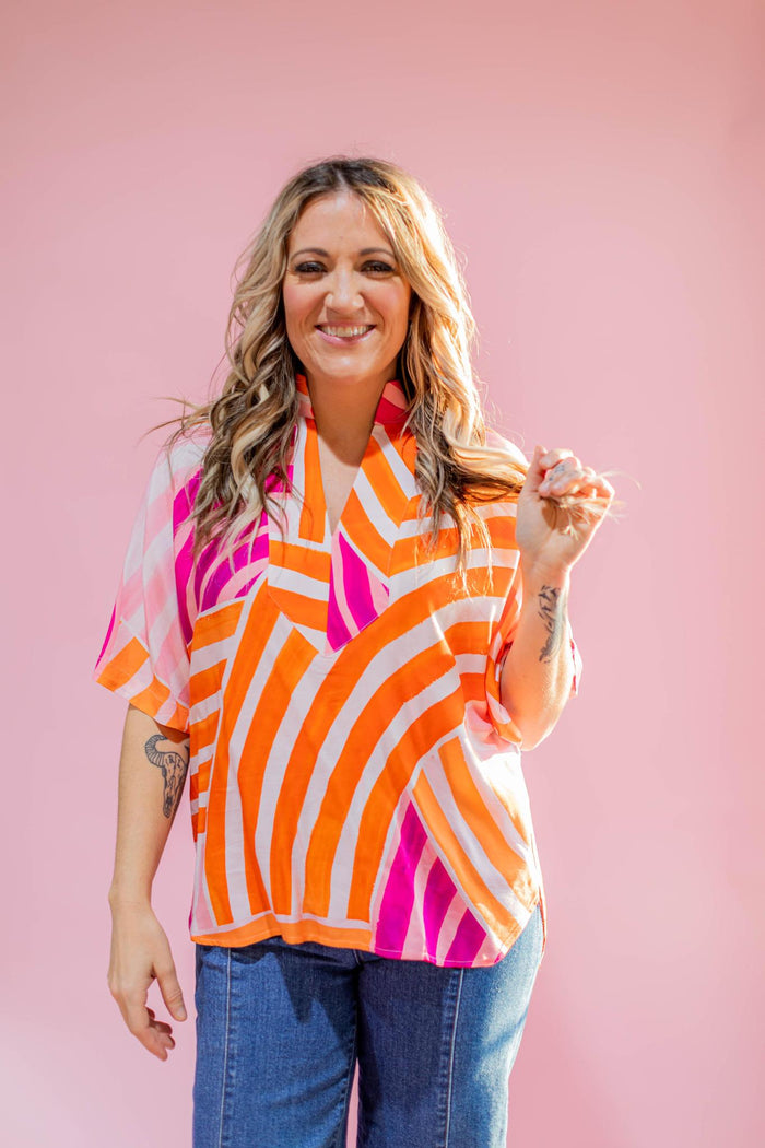 Orange and Fushcia Poncho Blouse