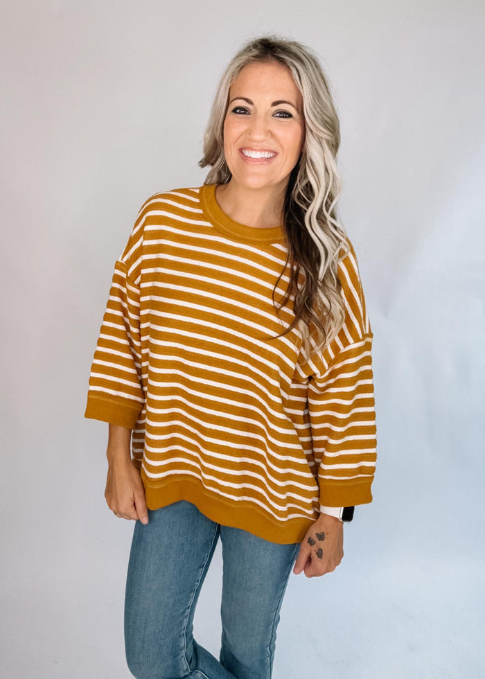 Mustard Stripe Round Neck Top