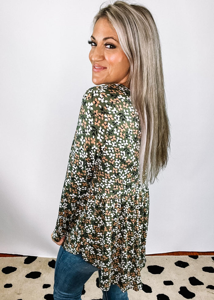 Olive Printed Cinched Chest Top