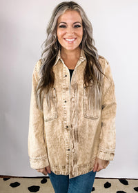 Taupe Vintage Washed Button Down Shacket