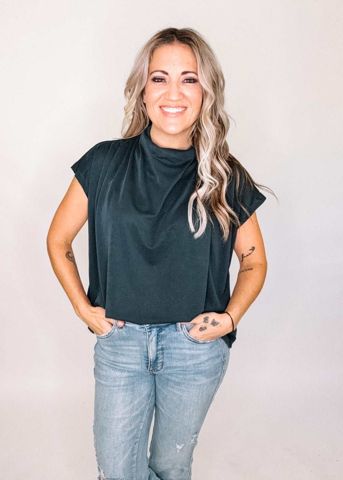 Midnight Drape Neck Blouse