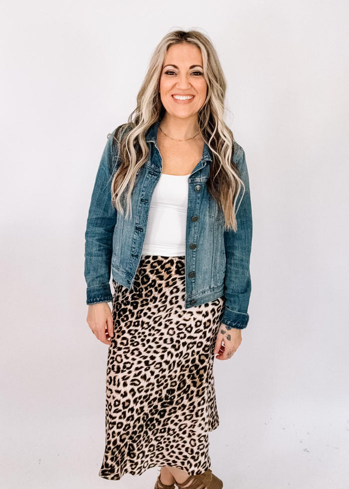 Satin Leopard Midi Skirt