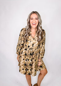 Tan and Black Floral Mini Dress