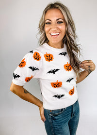 Halloween Pumpkin and Bat Sweater