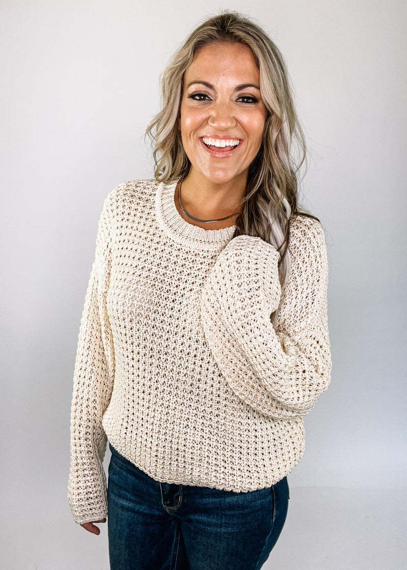 Oatmeal Solid Knit Crew Neck Sweater