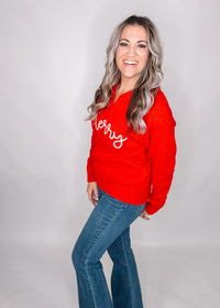 Red Merry Collar Knit Sweater