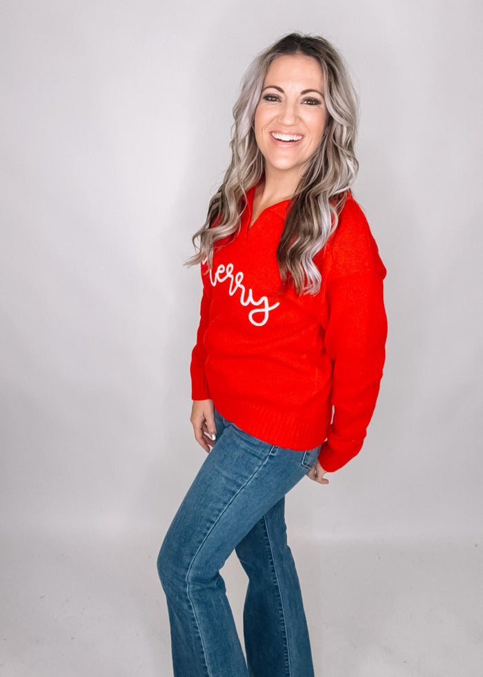 Red Merry Collar Knit Sweater