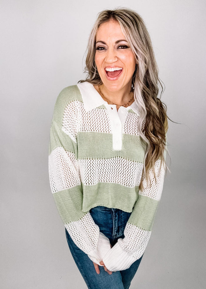 Pistachio Knit Collar Top