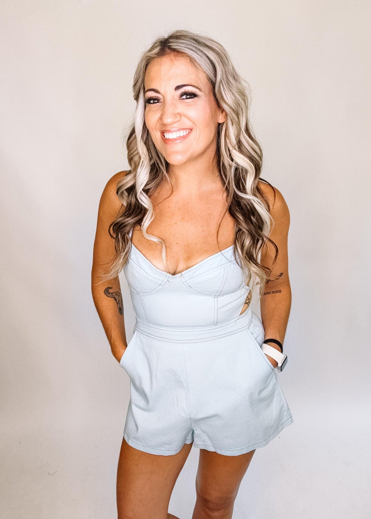 Denim Lace Back Romper