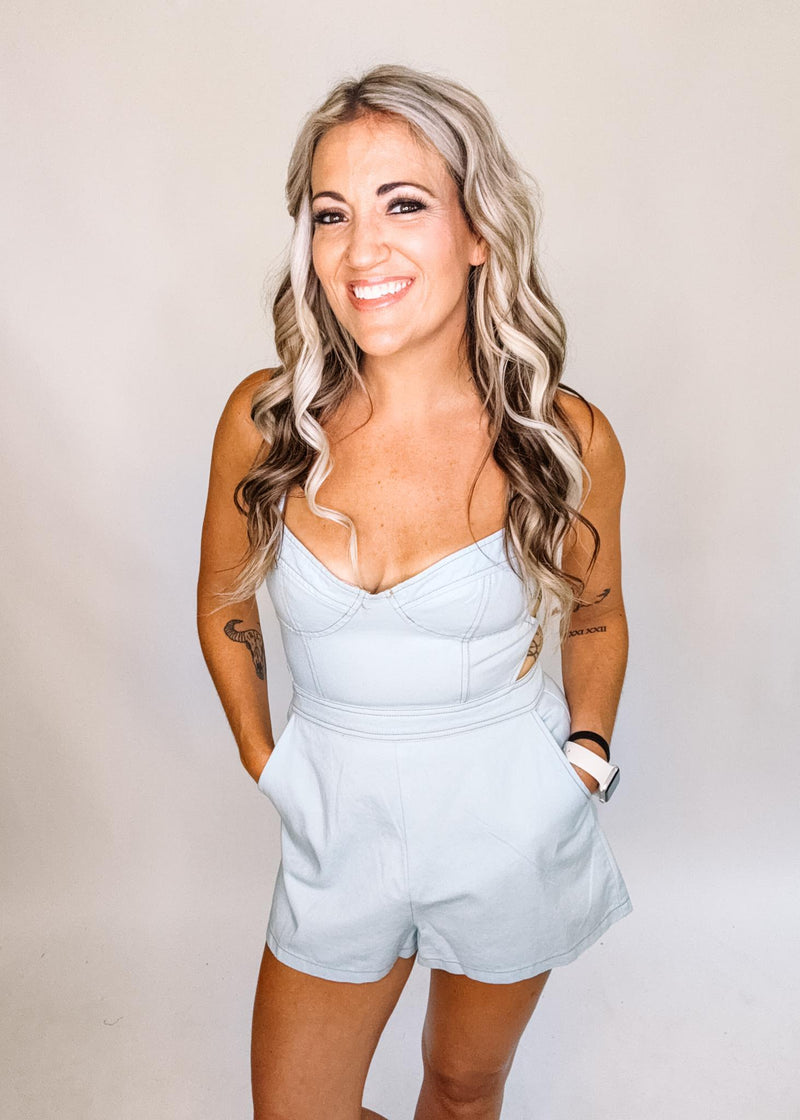 Denim Lace Back Romper