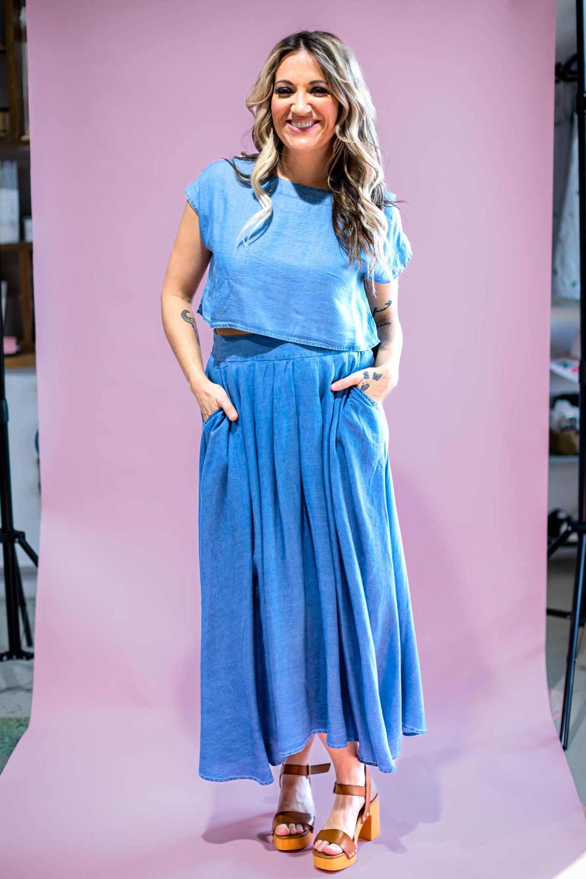 Chambray Midi Set- Top and Skirt