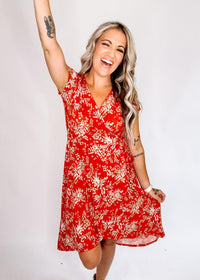 Rust and Sage Tie Waist Floral Dress