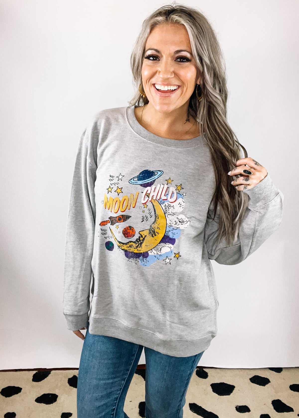 Moon Child Vintage Print Graphic Sweatshirt