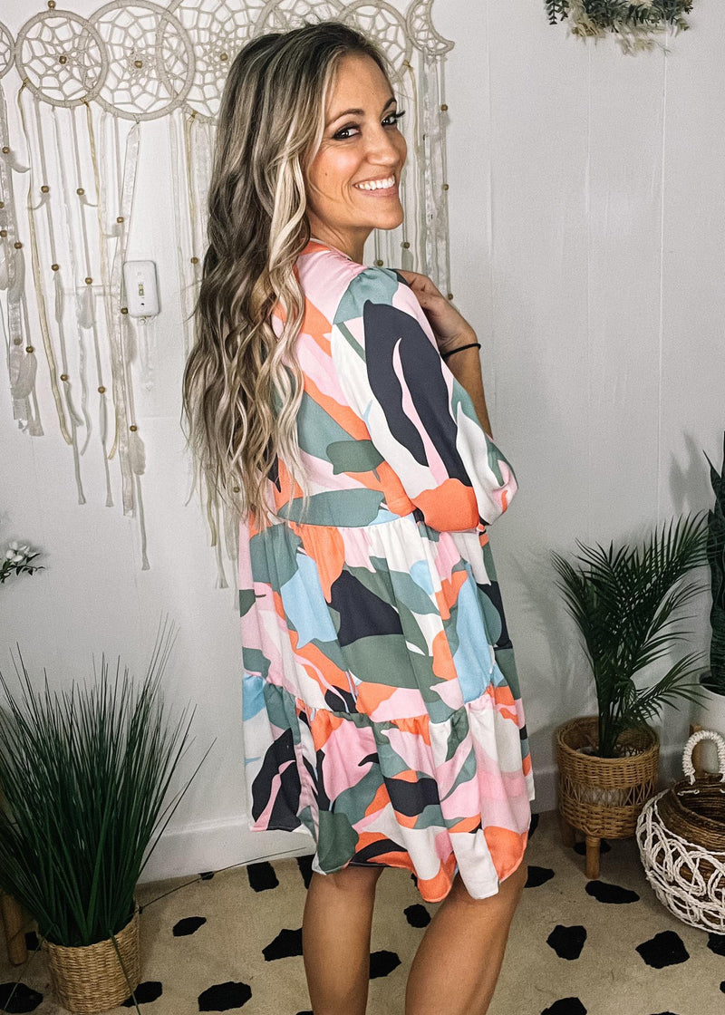 Pastel Abstract Printed Tiered Dress