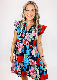 Navy Poppy Flutter Dress