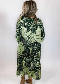 Green Palm Leaf Printed Kimono