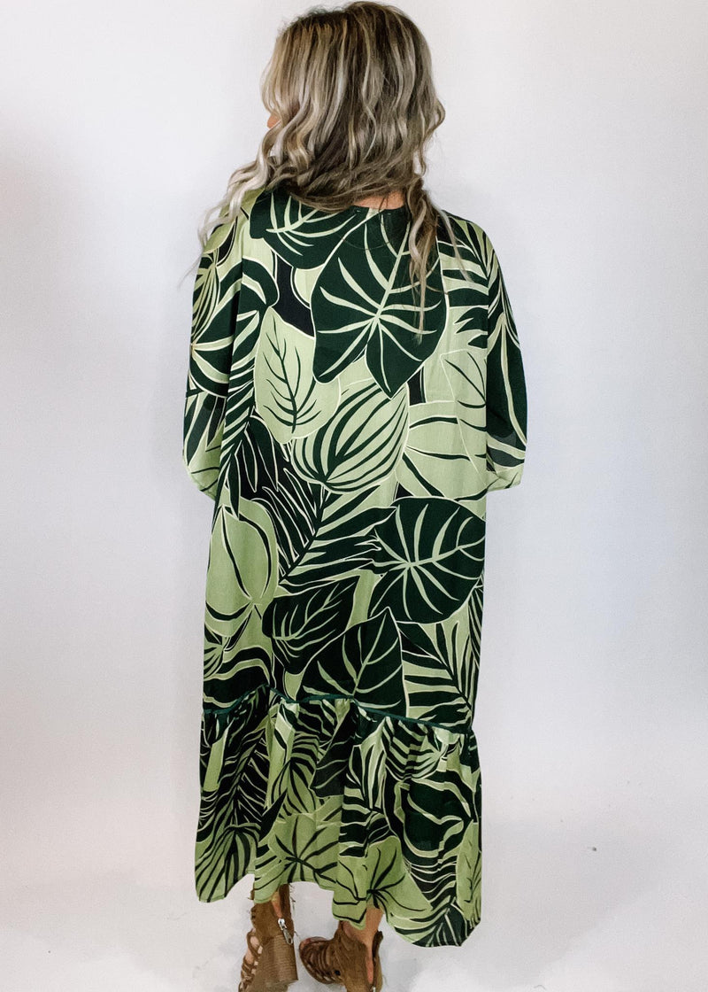 Green Palm Leaf Printed Kimono