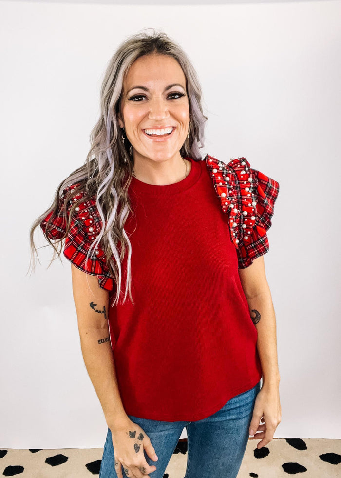 Garnet Holiday Plaid Sleeve Top